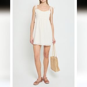 o.p.t Nanette Eyelet Smocked Cotton Mini Dress in Cream, Size XS, Romantic